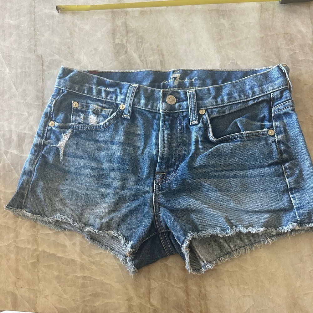 7 For All Mankind Blue Distressed Jean Shorts